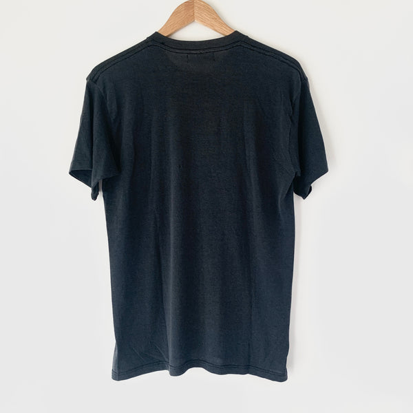1980s Zeros Revival Vintage Blank Pocket Tee Shirt - Black