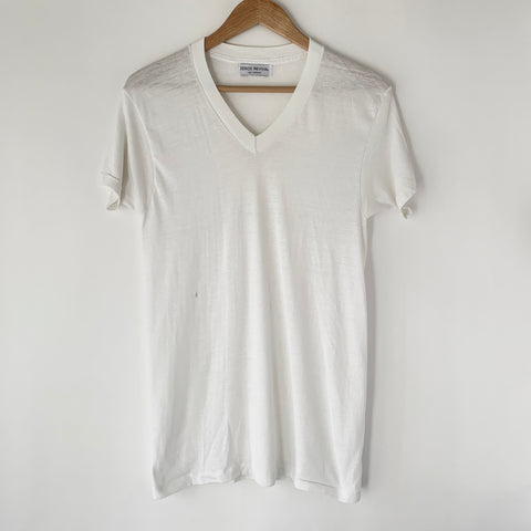 1980s Zeros Revival Vintage Blank V Neck Tee Shirt- White