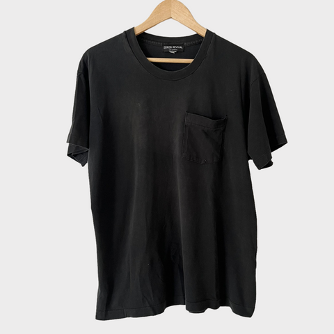 1990s Zeros Revival Vintage Black Pocket Tee Shirt - Black